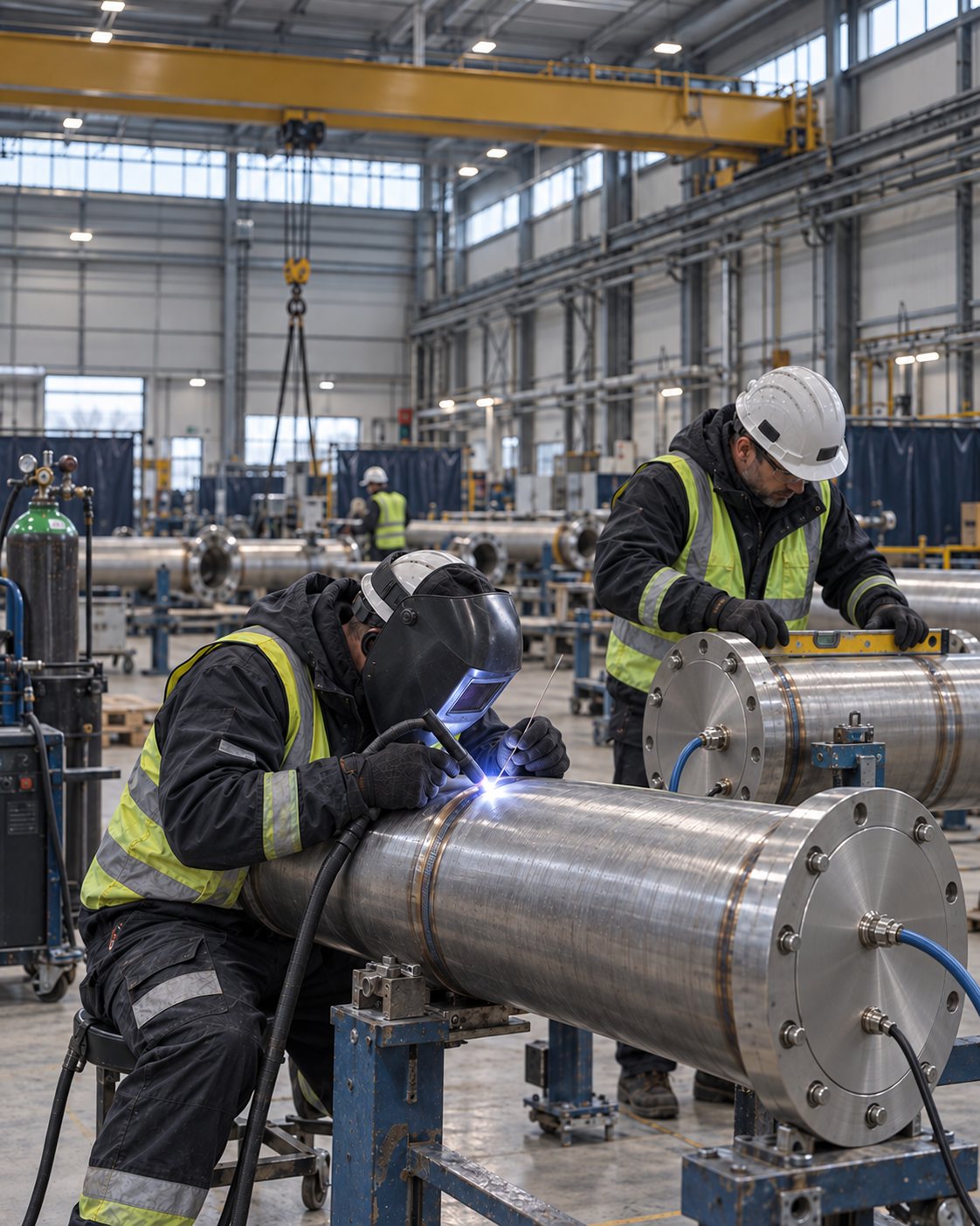 Spool prefabrication and welding in the workshop